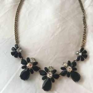 J. Crew Statement Necklace w/ Black & Rhinestones